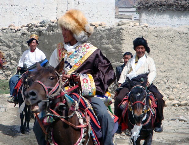 Horse riders showcase their horse mastery skills during the Yarthung Festival