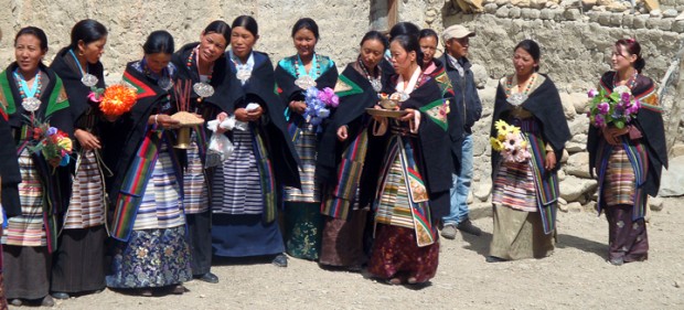 During the festival of "Yarthung", Mustange Ladies waiting for the festival to start. 